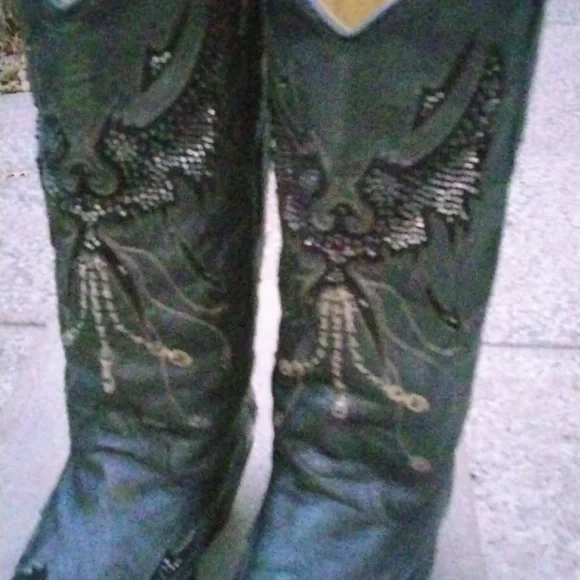 Corral Eagle Rhinestone and Stud Cut-Out leather Black/ Silver Cowgirl size 9.5 - Picture 4 of 14